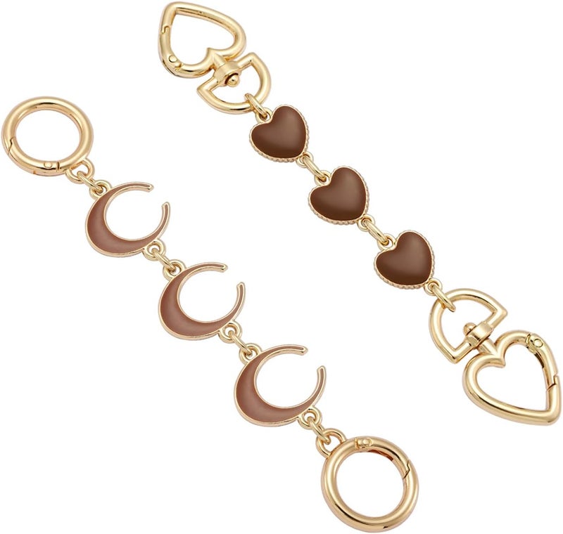 Anbys Store 2Pcs Bag Extender Chain Purse Strap Extender for Handbags Purse Extender Chain Purse Strap Replacement Accessories Bag Charms (Coffee Heart/Moon) - Image 1